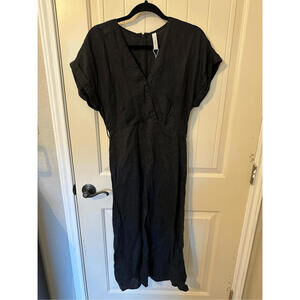 Nwot Mng by Mango Short Sleeve Linen Midi Black Dress Size 2